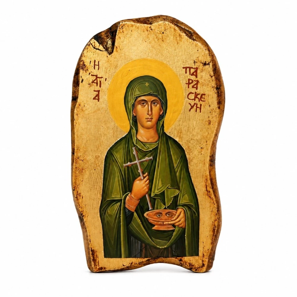 Icon of Saint Paraskevi on Natural Pine Wood Painted Gold 1