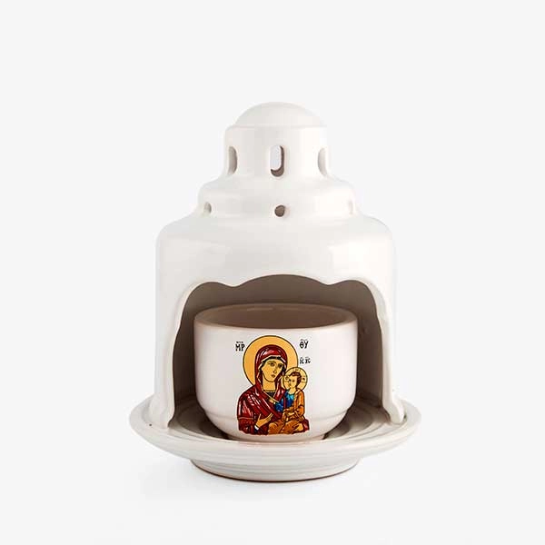 Large White Candle with Glass 1