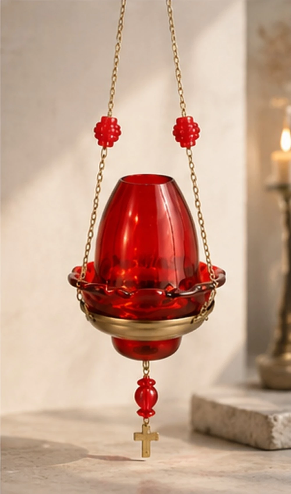 Handmade Hanging Fusing Oil Lamp with Lid Red 2
