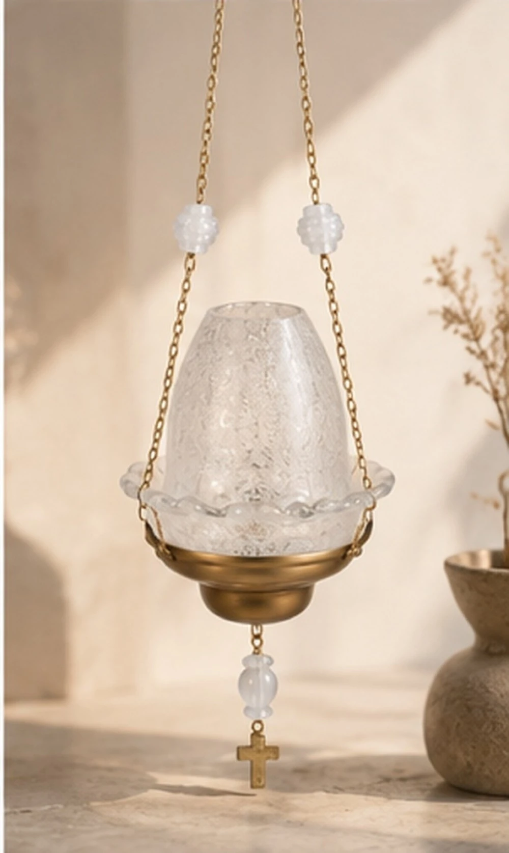 Handmade Hanging Fusing Oil Lamp with Lid White 2