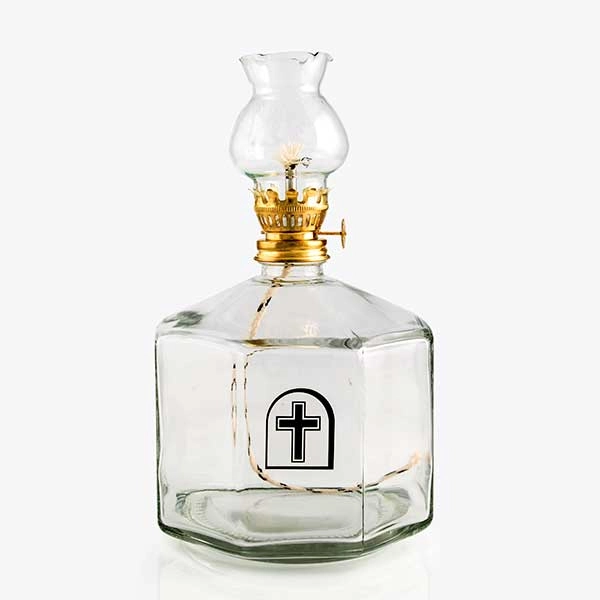 Big glass paraffin lamp with cross 1