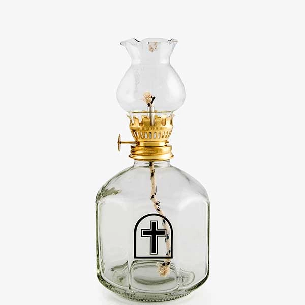Medium glass paraffin lamp with cross 1