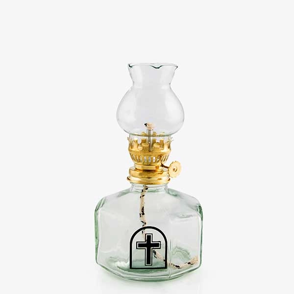 Mini glass paraffin lamp with cross 1