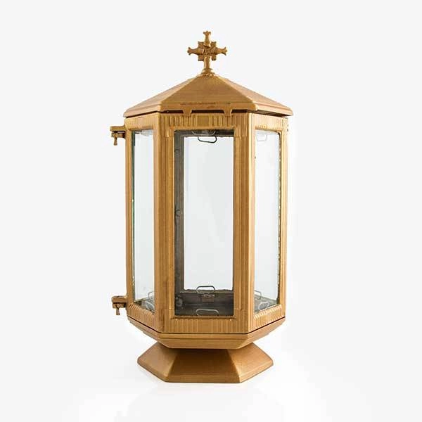 Εξάγωνο καντήλι μνημείου από αλουμίνιο σε χρώμα μάτ μπρονζέ 1