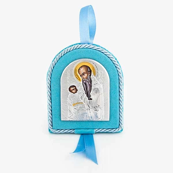 Μπλε ασημένιο εικονάκι κούνιας με τον Άγιο Στυλιανό 1