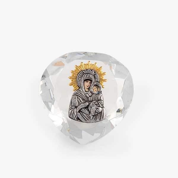 Silver plated icon on glass, white heart 1